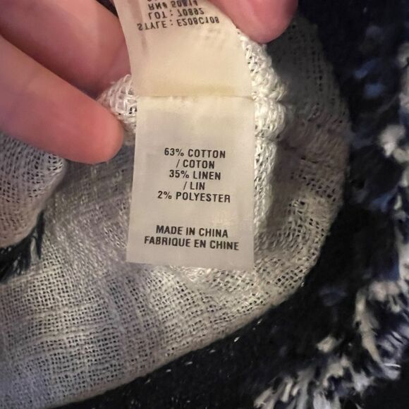 EUC Women's Elie Tahari Navy White Linen Blend Woven Fringe Jacket Size SMALL - Picture 10 of 10